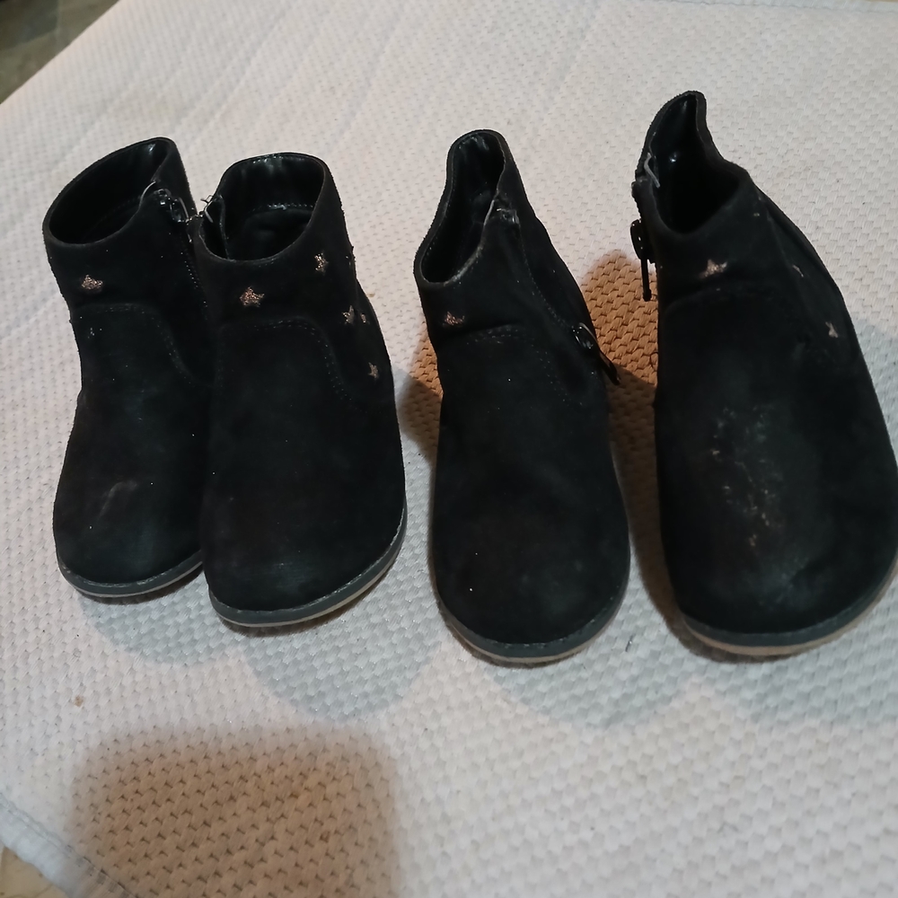 Two Pair Cat And Jack Black Ankle Boots with Star Accents And Zipper On Side